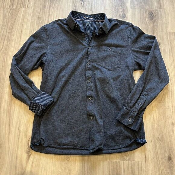 TED BAKER LONDON Long Sleeve Button Up Heather Charcoal Contrasting Trim Size 4 - Picture 4 of 11
